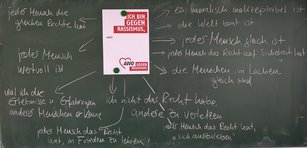 HWA-Aktion „Für Demokratie und gegen Ausgrenzung“: Tafelbild "Ich bin gegen Rassismus" 