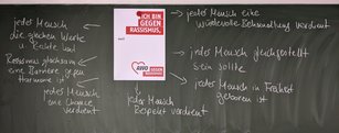 HWA-Aktion „Für Demokratie und gegen Ausgrenzung“: Tafelbild "Ich bin gegen Rassismus"
